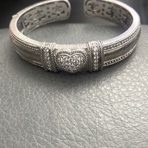 Judith Ripka, sterling silver cuff bracelet with heart and Diamonique